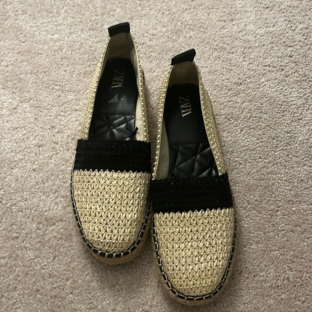 Zara Black and Cream Woven Espadrilles